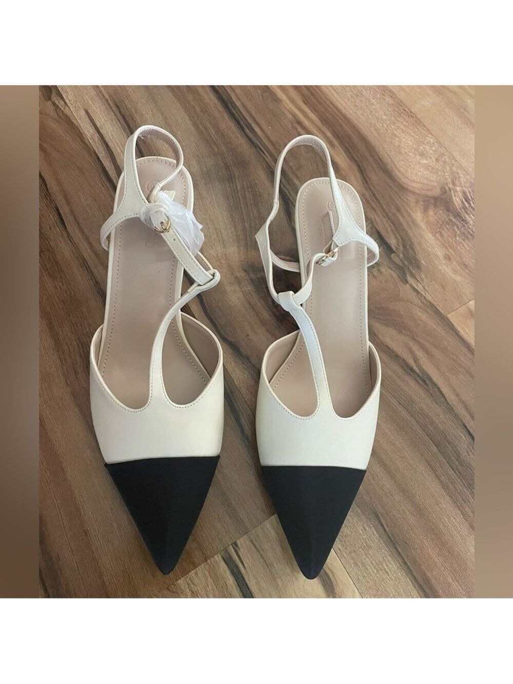 ZBY T Strap Heels Cream Black Women's Size 9.5 - Picture 8 of 13